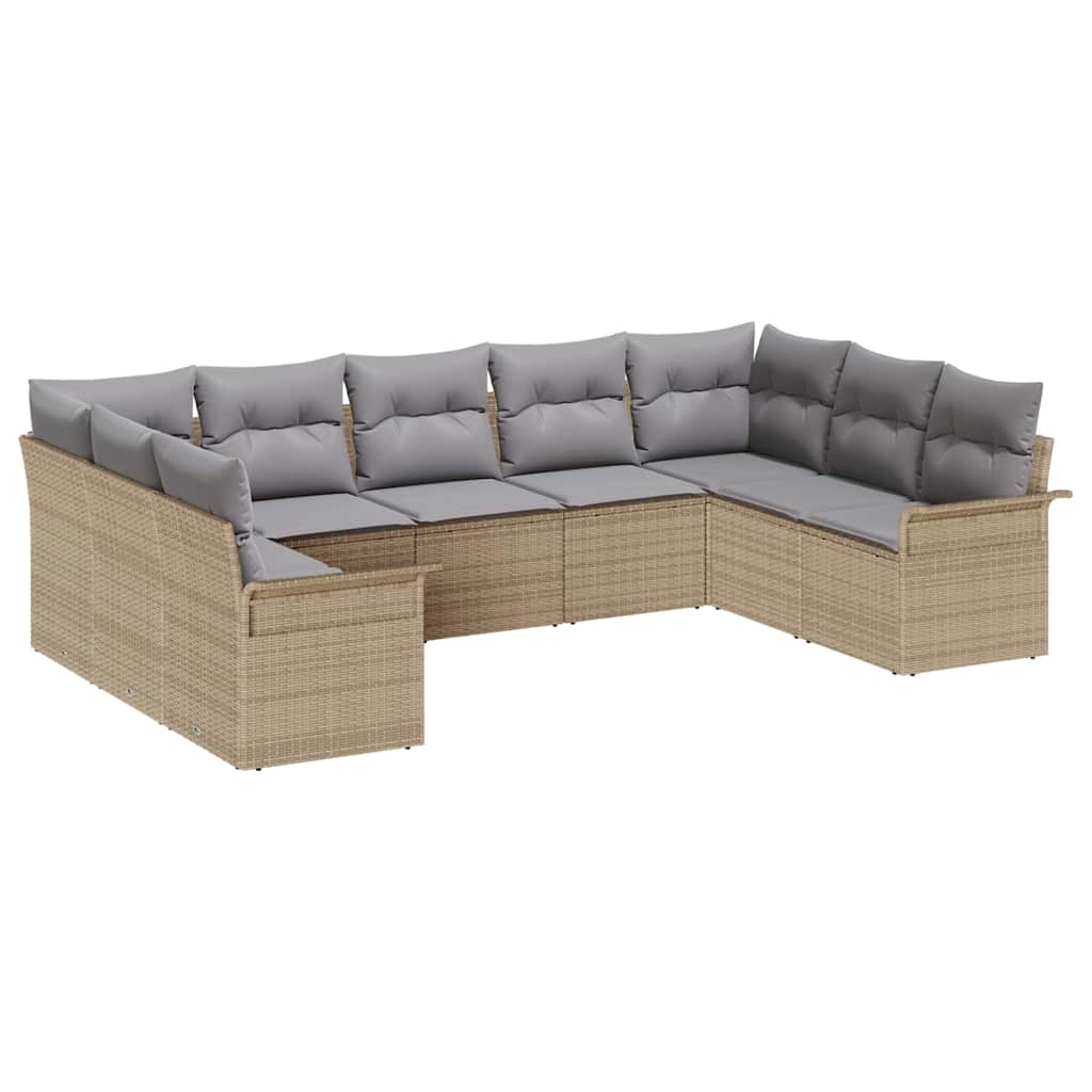Gartensofa-set mit Speicher 9 pcs Beige Poly-Rattan