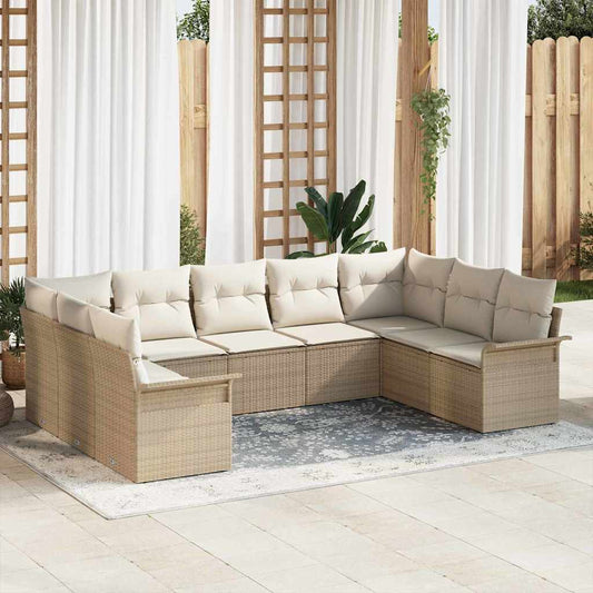 Garten-Sofa-Set mit Kissen mit Speicher 9 pcs Beige Poly Rattan