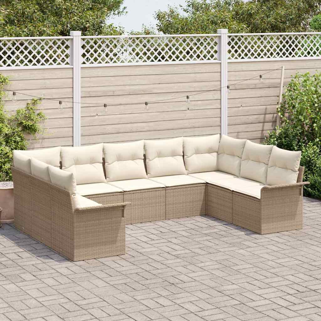 Garten-Sofa-Set mit Kissen mit Speicher 9 pcs Beige Poly Rattan