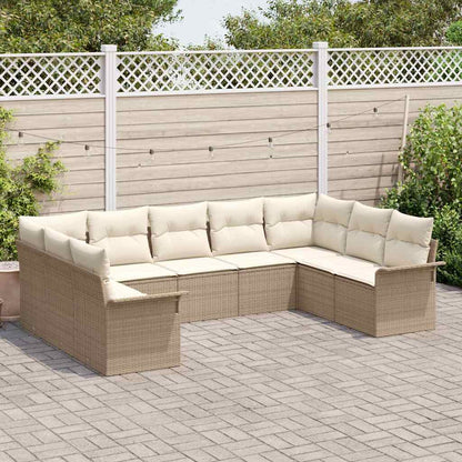 Garten-Sofa-Set mit Kissen mit Speicher 9 pcs Beige Poly Rattan