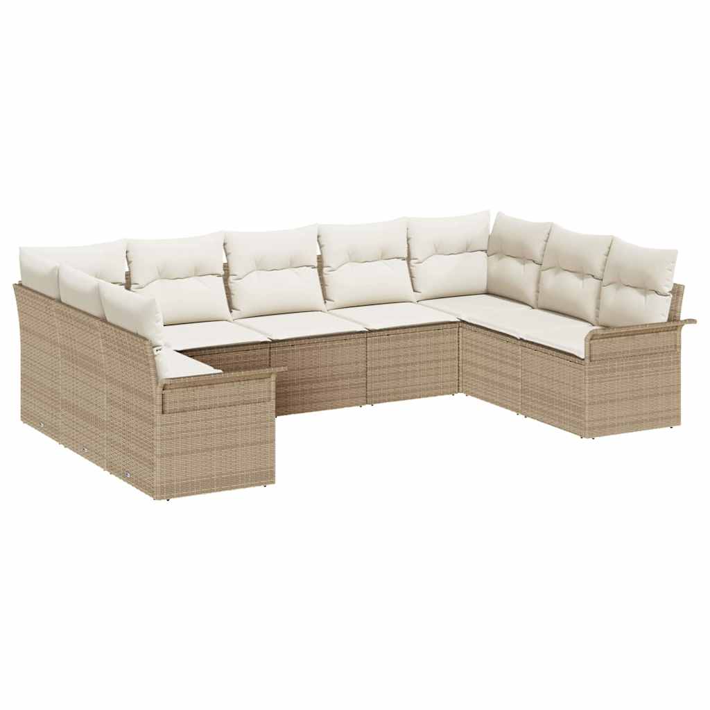 Garten-Sofa-Set mit Kissen mit Speicher 9 pcs Beige Poly Rattan