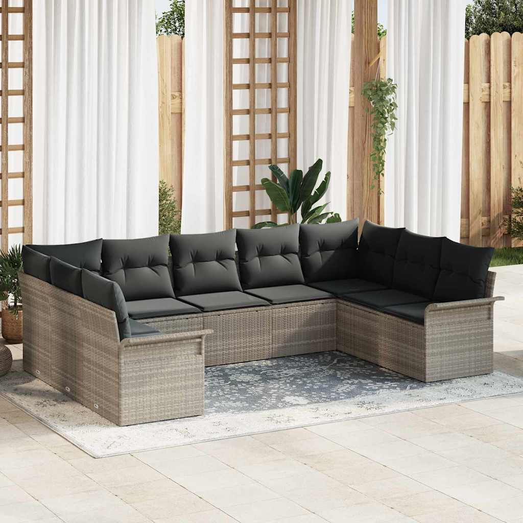 Garten-Sofa-Set mit Kissen 9 pcs Hellgrau Poly Rattan