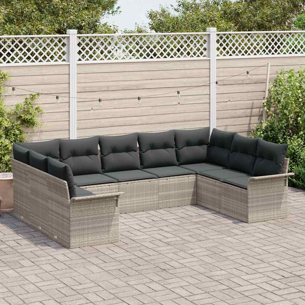 Garten-Sofa-Set mit Kissen 9 pcs Hellgrau Poly Rattan