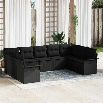 Garten-Sofa-Set mit Kissen 9 pcs Schwarz Poly Rattan