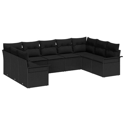 Garten-Sofa-Set mit Kissen 9 pcs Schwarz Poly Rattan