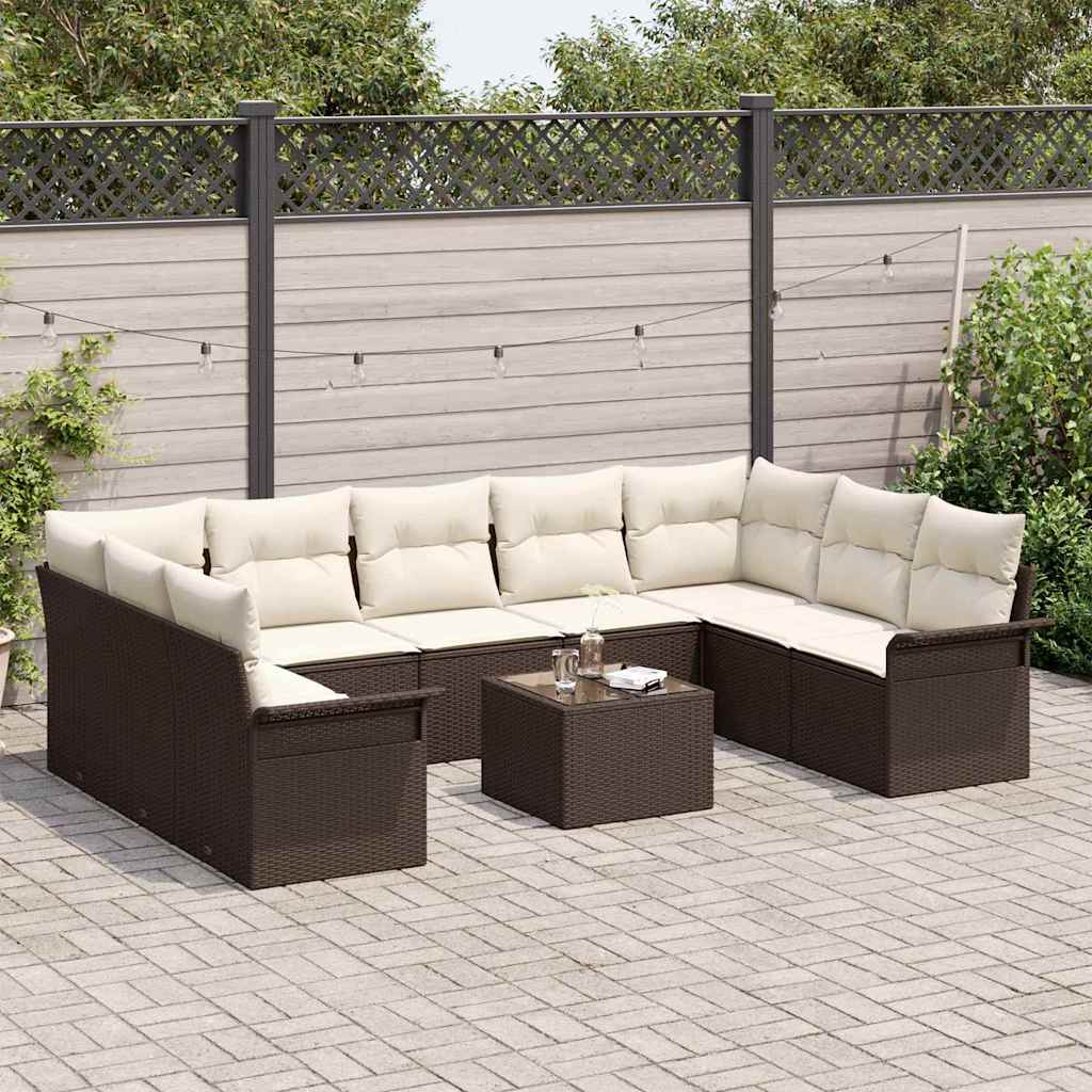 Garten-Sofa-Set mit Kissen mit Speicher 10 pcs Grau Poly Rattan