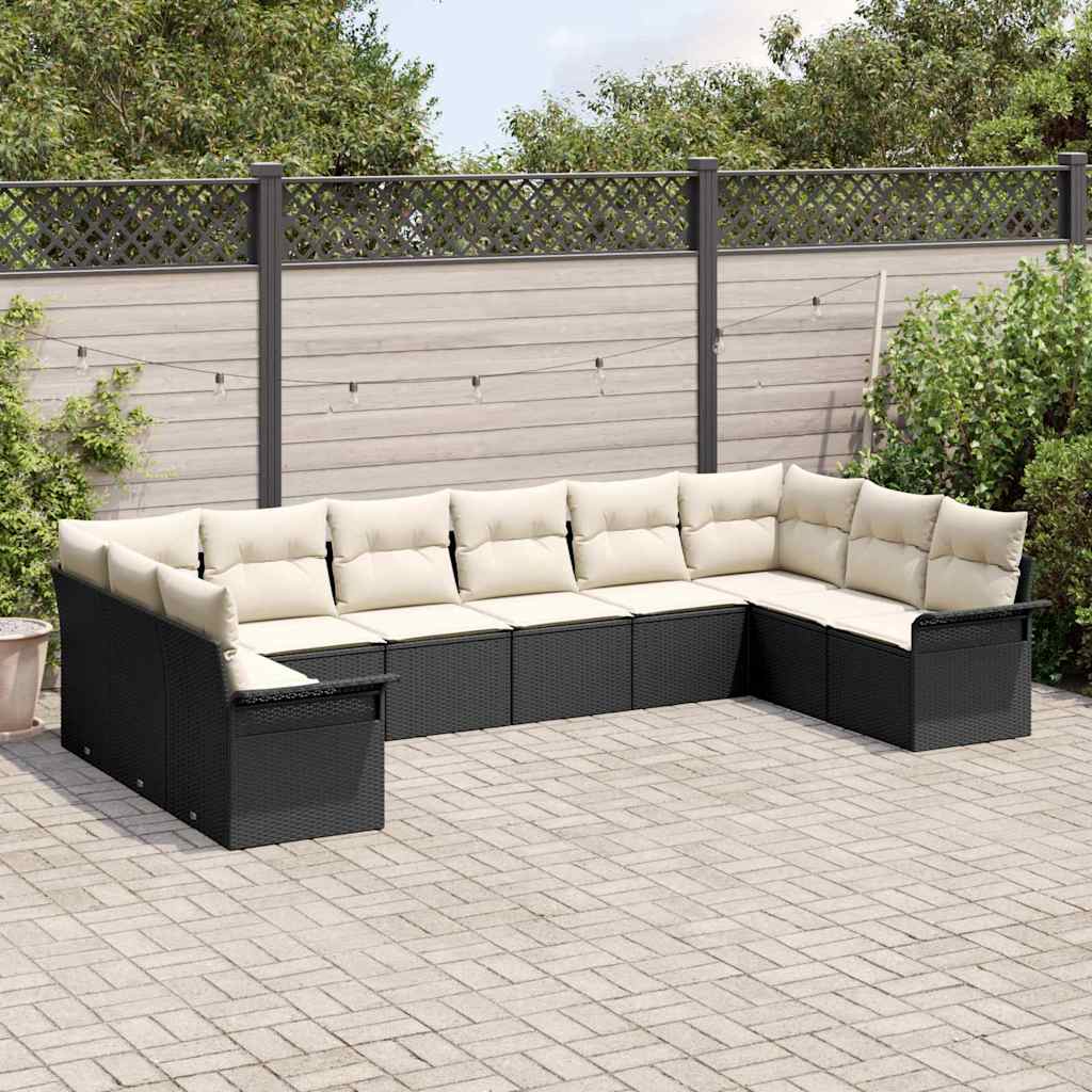 Garten-Sofa-Set mit Kissen 10 pcs Schwarz Poly Rattan