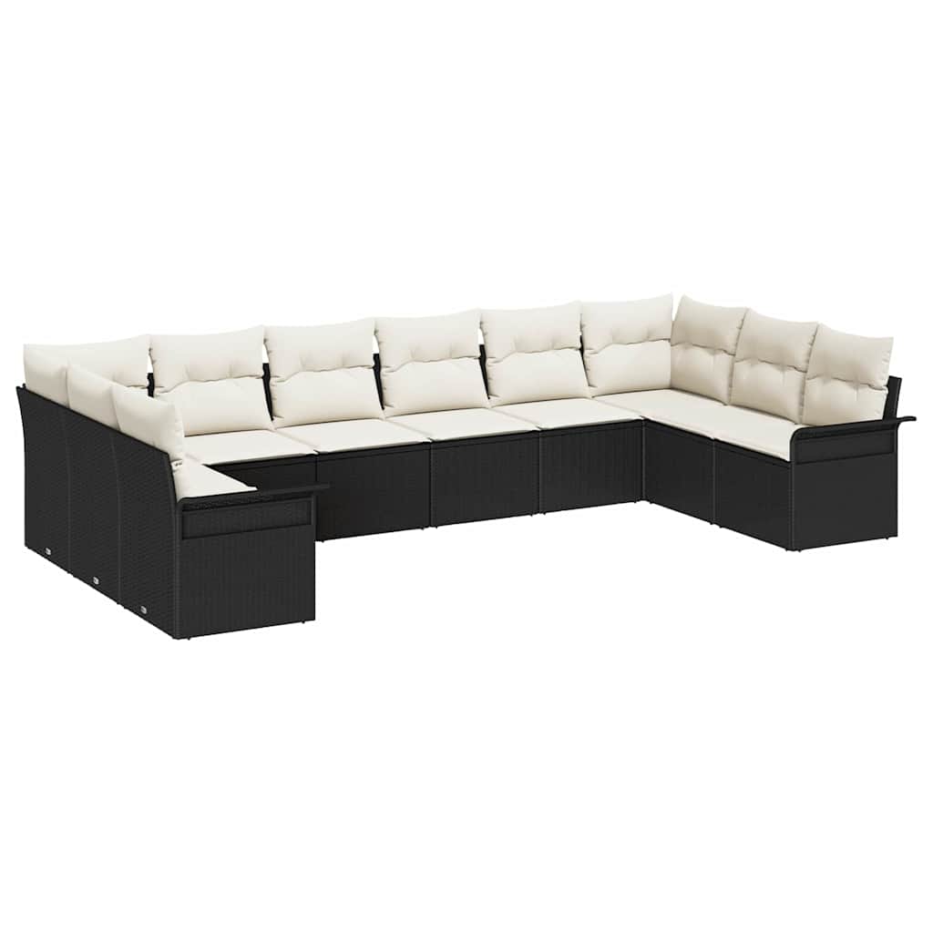 Garten-Sofa-Set mit Kissen 10 pcs Schwarz Poly Rattan