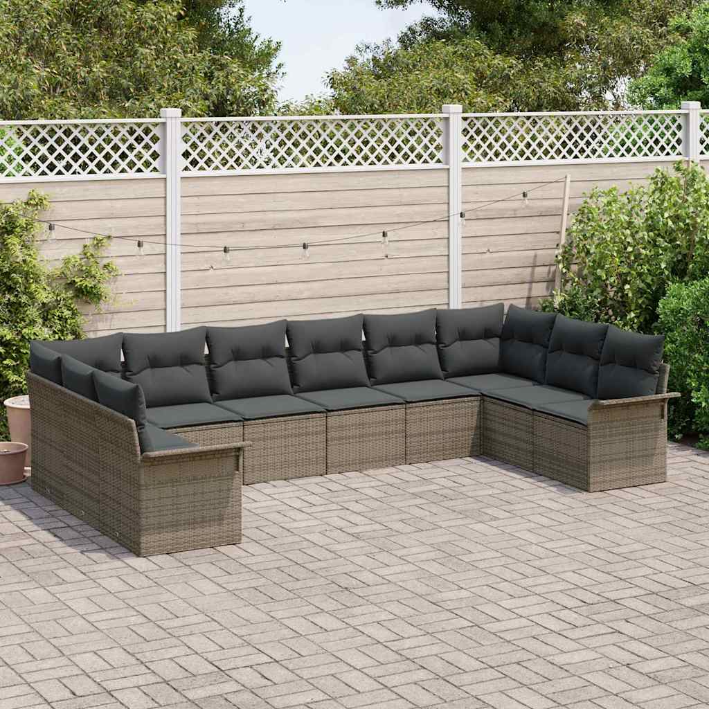 Garten-Sofa-Set mit Kissen mit Speicher 10 pcs Grau Poly Rattan