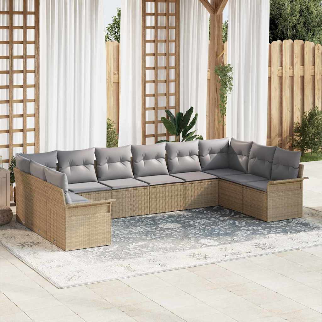 Garten-Sofa-Set mit Kissen 10 pcs Beige Poly Rattan