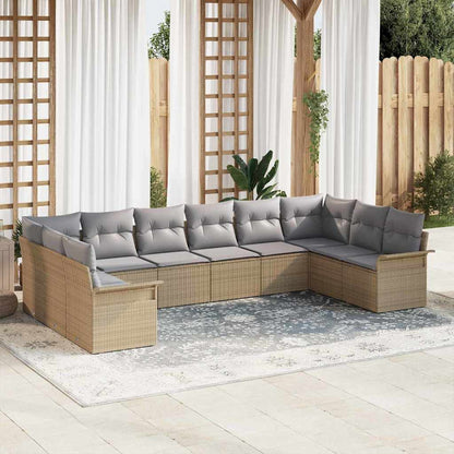 Garten-Sofa-Set mit Kissen 10 pcs Beige Poly Rattan