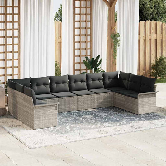 Garten-Sofa-Set mit Kissen 10 pcs Hellgrau Poly Rattan