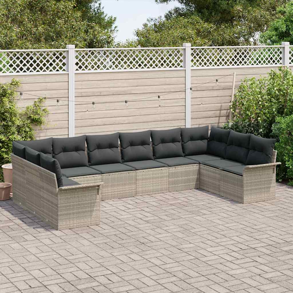 Garten-Sofa-Set mit Kissen 10 pcs Hellgrau Poly Rattan