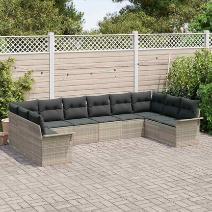 Garten-Sofa-Set mit Kissen 10 pcs Hellgrau Poly Rattan