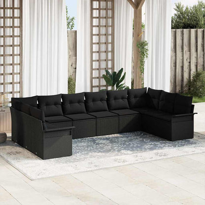 Garten-Sofa-Set mit Kissen 10 pcs Schwarz Poly Rattan