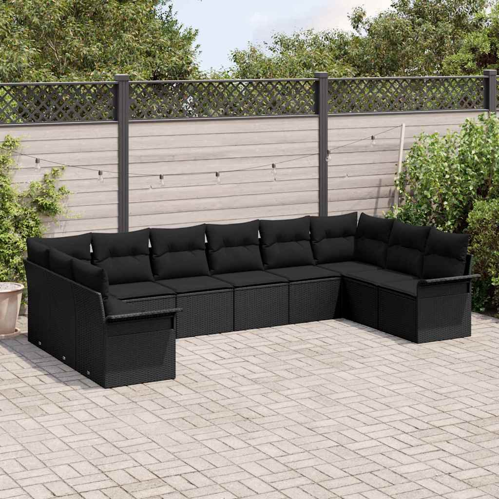 Garten-Sofa-Set mit Kissen 10 pcs Schwarz Poly Rattan