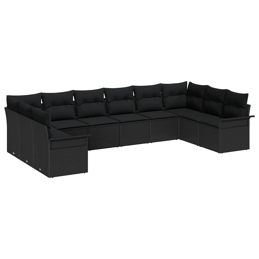 Garten-Sofa-Set mit Kissen 10 pcs Schwarz Poly Rattan