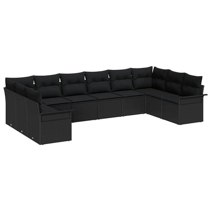 Garten-Sofa-Set mit Kissen 10 pcs Schwarz Poly Rattan