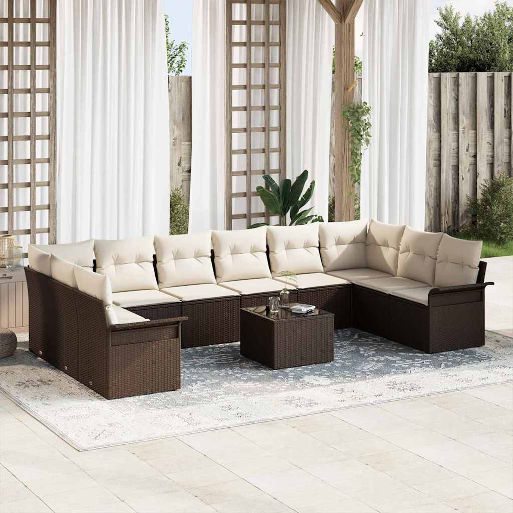 Garten-Sofa-Set mit Kissen mit Speicher 11 pcs Grau Poly Rattan