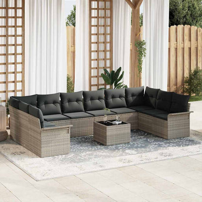 Garten-Sofa-Set mit Kissen mit Speicher 11 pcs Grau Poly Rattan