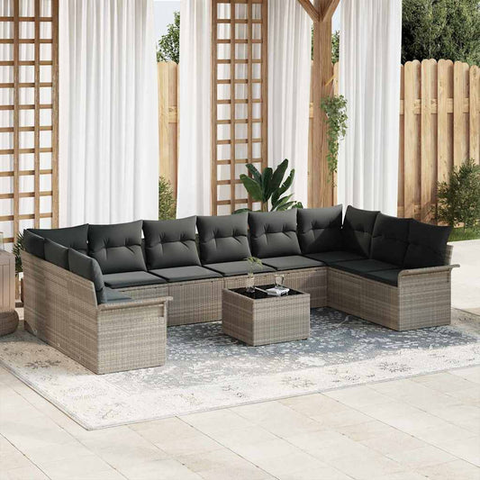 Garten-Sofa-Set mit Kissen mit Speicher 11 pcs Grau Poly Rattan
