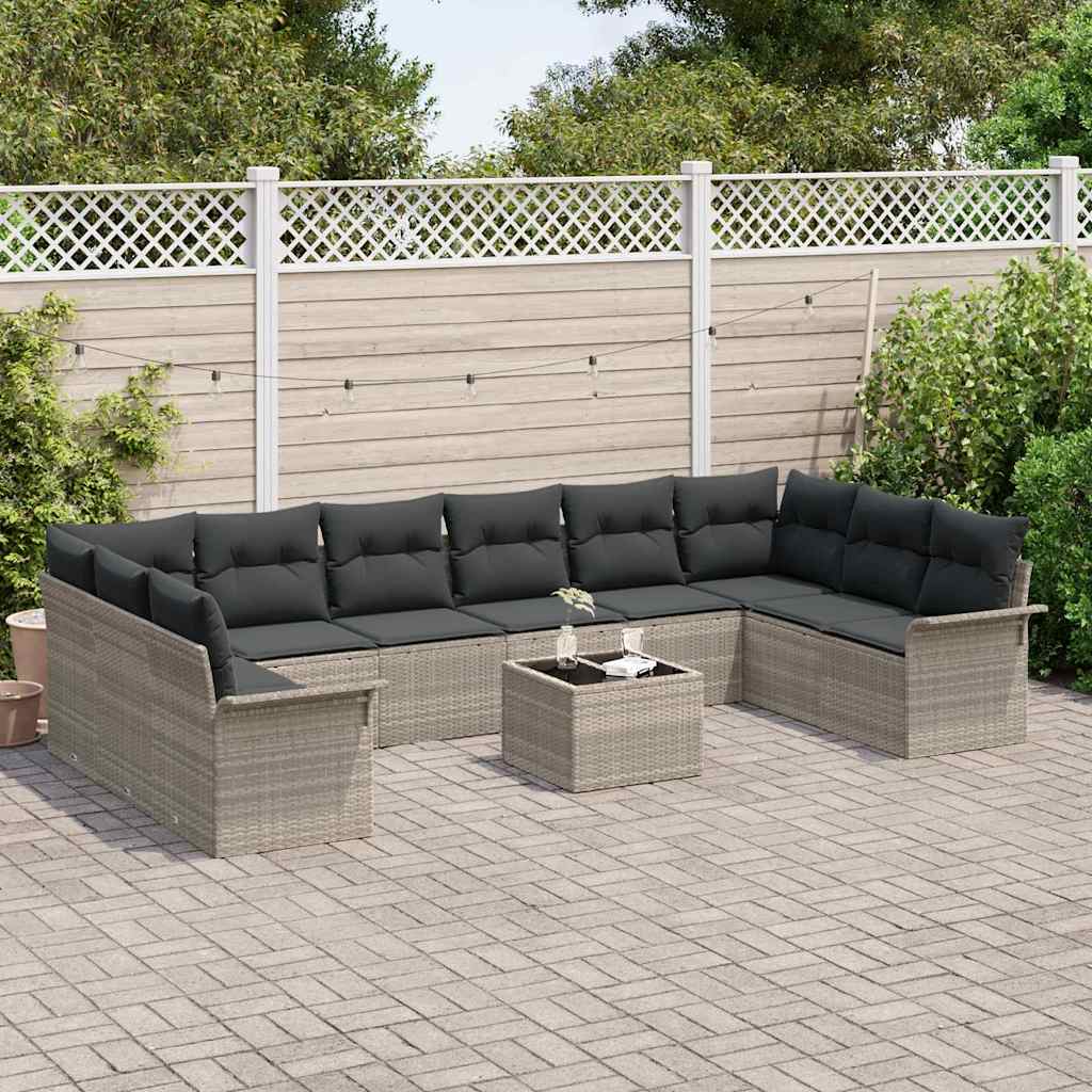 Garten-Sofa-Set mit Kissen mit Speicher 11 pcs Grau Poly Rattan