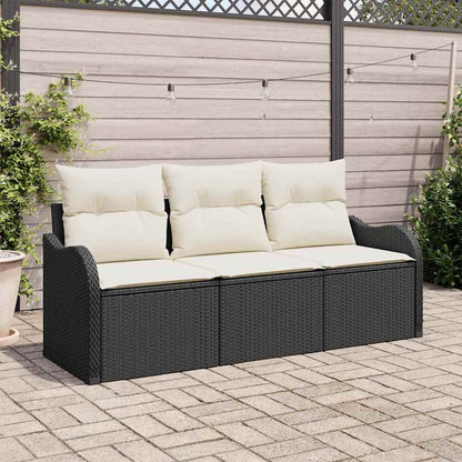 Garten-Sofa-Set mit Kissen 3 pcs Schwarz Poly Rattan