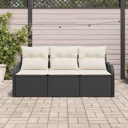 Garten-Sofa-Set mit Kissen 3 pcs Schwarz Poly Rattan