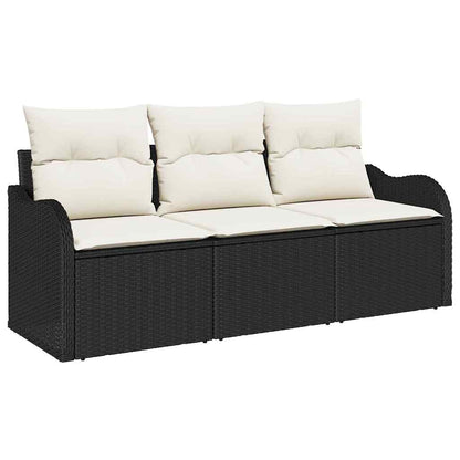Garten-Sofa-Set mit Kissen 3 pcs Schwarz Poly Rattan