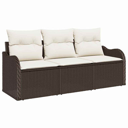 Garten-Sofa-Set mit Kissen mit Speicher 3 pcs Braun Poly Rattan