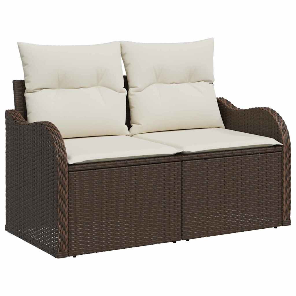 Garten-Sofa-Set mit Kissen mit Speicher 3 pcs Braun Poly Rattan