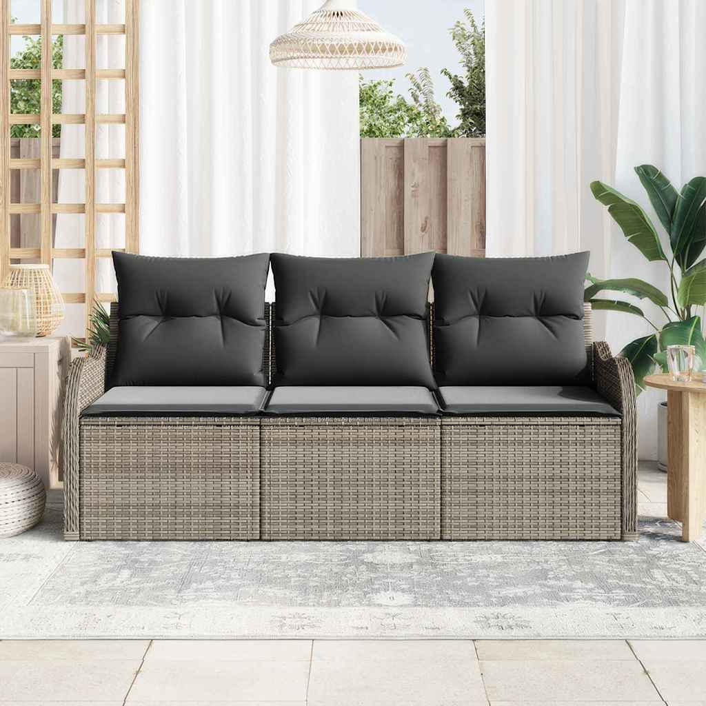 Garten-Sofa-Set mit Kissen mit Speicher 3 pcs Grau Poly Rattan