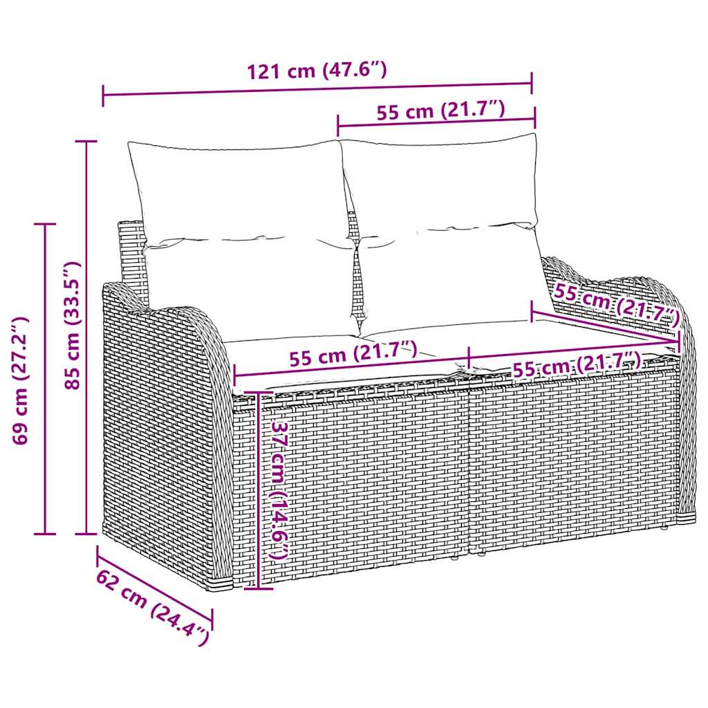 Garten-Sofa-Set mit Kissen mit Speicher 3 pcs Grau Poly Rattan