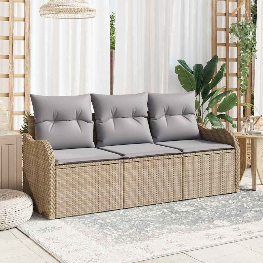 Garten-Sofa-Set mit Kissen mit Speicher 3 pcs Beige Poly Rattan