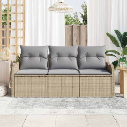 Garten-Sofa-Set mit Kissen mit Speicher 3 pcs Beige Poly Rattan