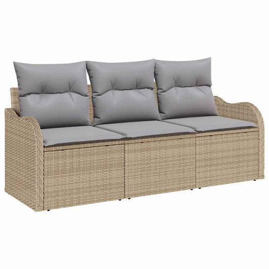 Garten-Sofa-Set mit Kissen mit Speicher 3 pcs Beige Poly Rattan