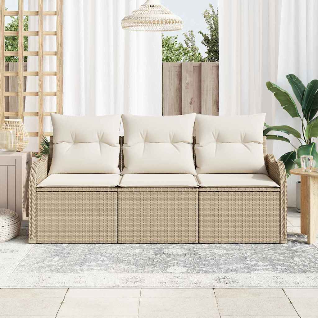 Garten-Sofa-Set mit Kissen mit Speicher 3 pcs Beige Poly Rattan