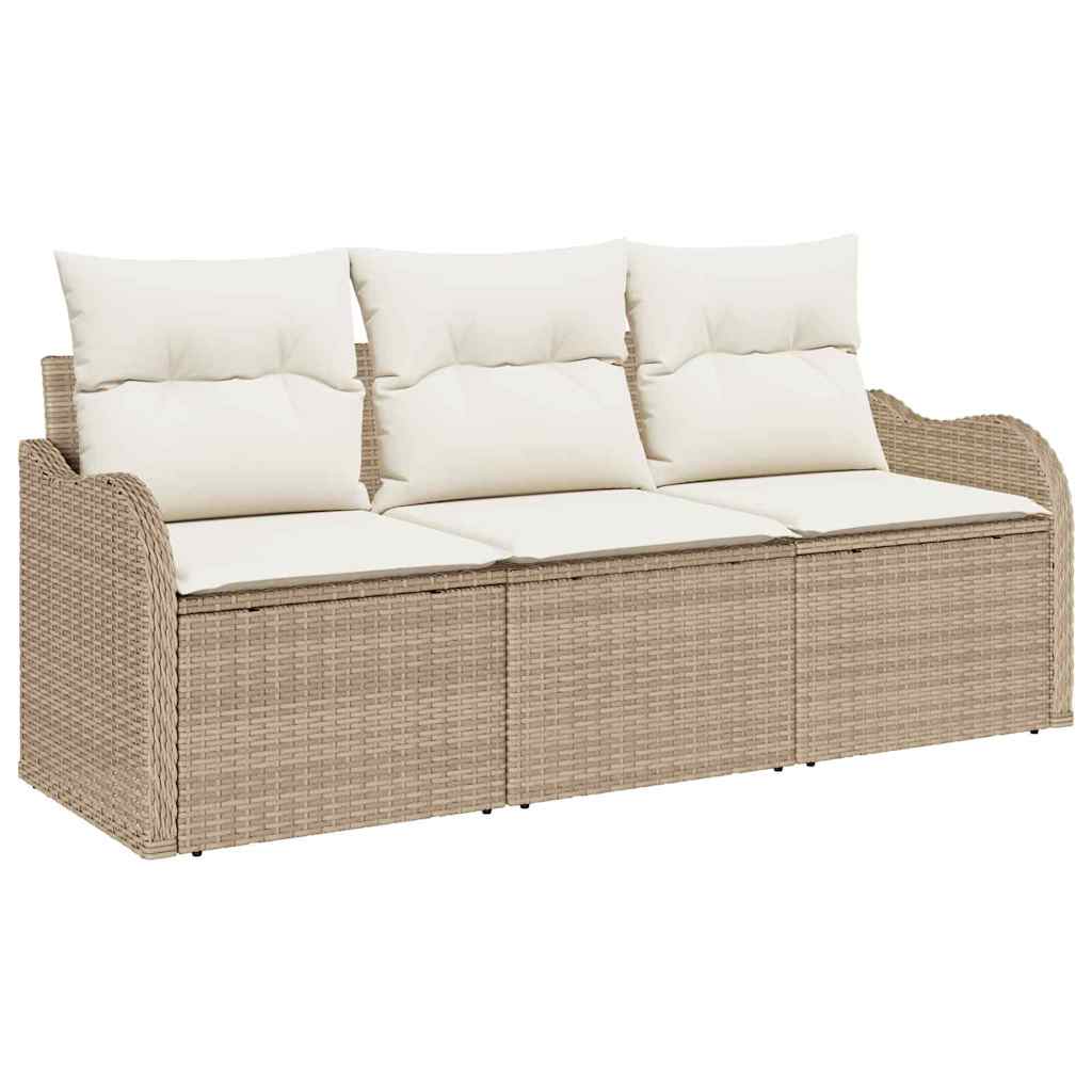 Garten-Sofa-Set mit Kissen mit Speicher 3 pcs Beige Poly Rattan