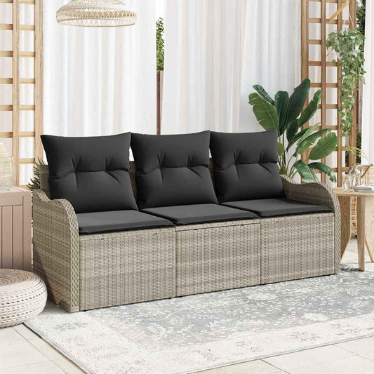 Garten-Sofa-Set mit Kissen 3 pcs Hellgrau Poly Rattan