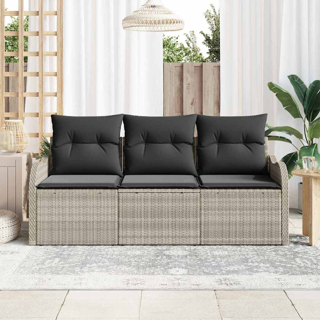 Garten-Sofa-Set mit Kissen 3 pcs Hellgrau Poly Rattan