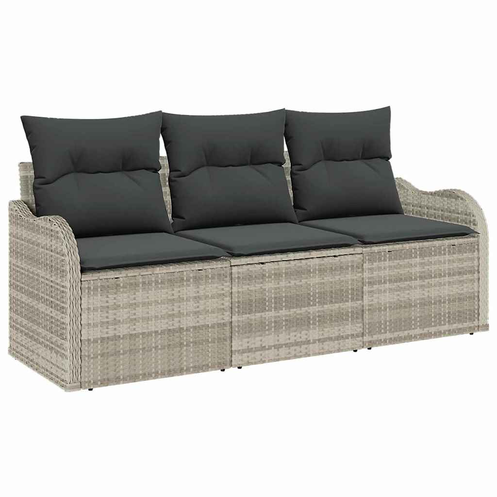 Garten-Sofa-Set mit Kissen 3 pcs Hellgrau Poly Rattan
