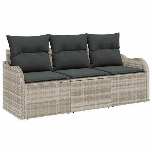 Garten-Sofa-Set mit Kissen 3 pcs Hellgrau Poly Rattan