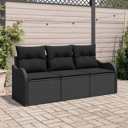 Garten-Sofa-Set mit Kissen 3 pcs Schwarz Poly Rattan