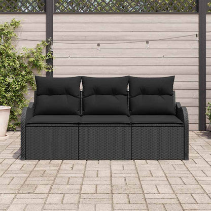 Garten-Sofa-Set mit Kissen 3 pcs Schwarz Poly Rattan