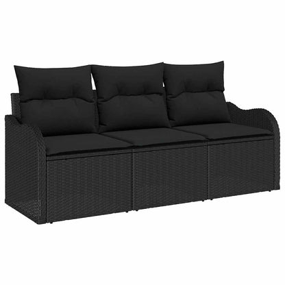 Garten-Sofa-Set mit Kissen 3 pcs Schwarz Poly Rattan
