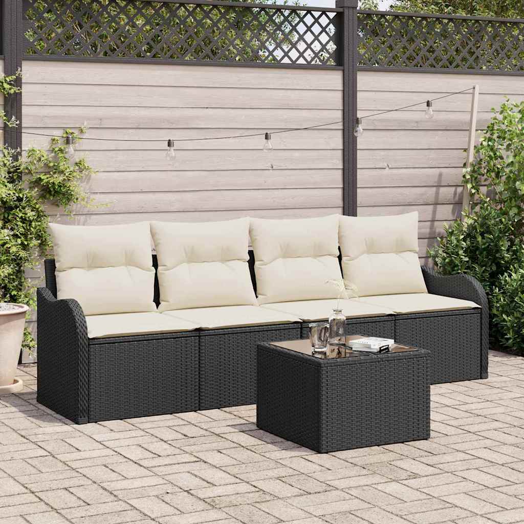 Garten-Sofa-Set mit Kissen 5 pcs Schwarz, Creme 55 x 55 x 37 cm