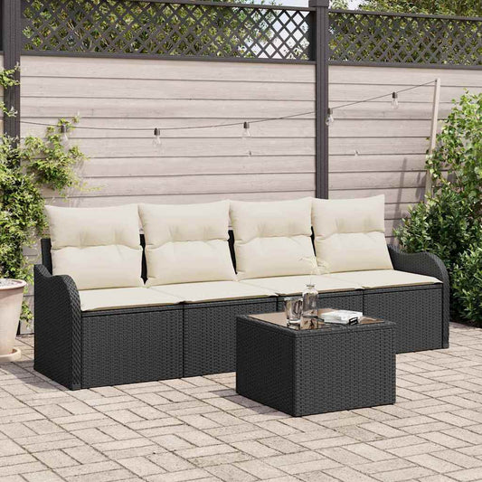 Garten-Sofa-Set mit Kissen 5 pcs Schwarz, Creme 55 x 55 x 37 cm
