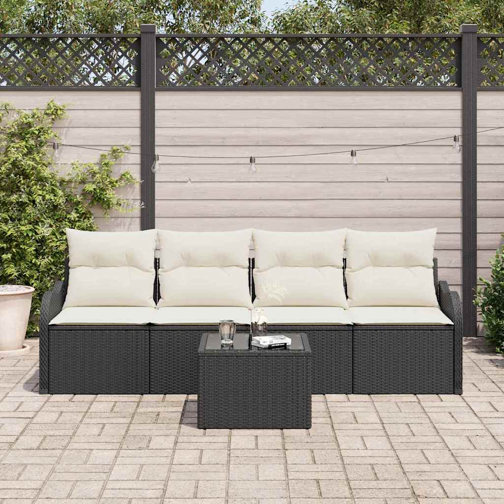 Garten-Sofa-Set mit Kissen 5 pcs Schwarz, Creme 55 x 55 x 37 cm