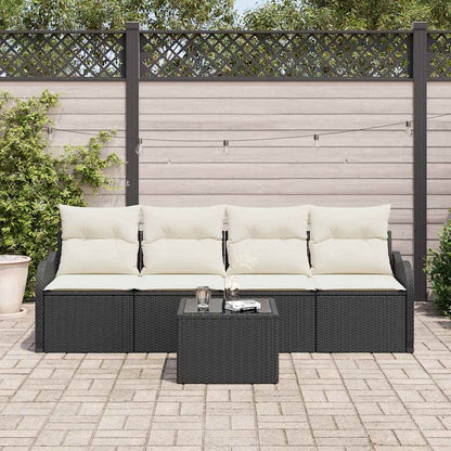 Garten-Sofa-Set mit Kissen 5 pcs Schwarz, Creme 55 x 55 x 37 cm