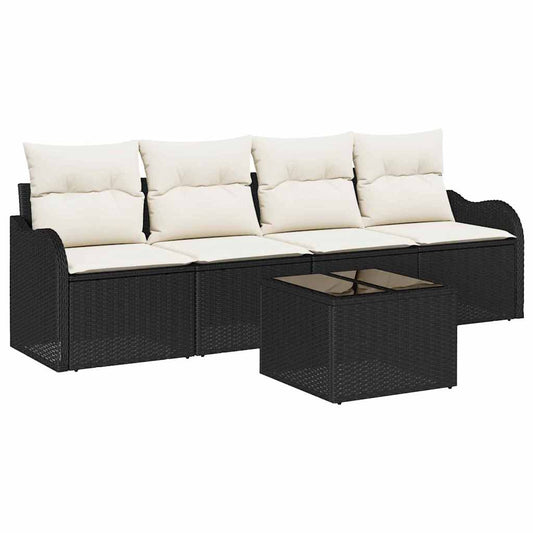 Garten-Sofa-Set mit Kissen 5 pcs Schwarz, Creme 55 x 55 x 37 cm